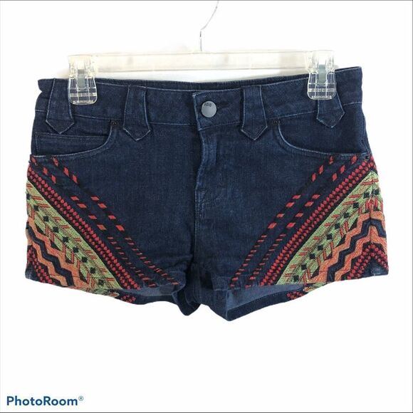 BDG Dark Wash Jean Shorts with‎ Embroidery 26 - Picture 8 of 9